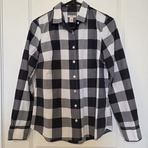 J. Crew Classic Black and White Buffalo Check Women's Button Down Shirt Size 4